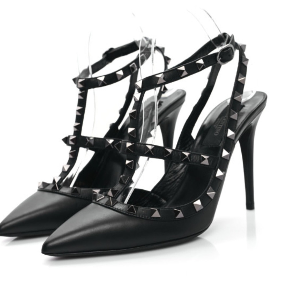 Valentino Garavani Calfskin Napa Rockstud Ankle Strap Pump Black